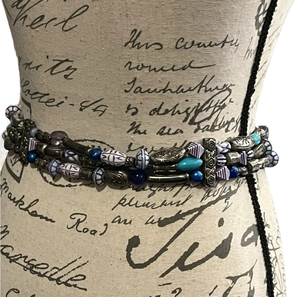 VTG Women’s Beaded Leather Waist Belt The‎ Limited Boho Hippie Festival Medium
